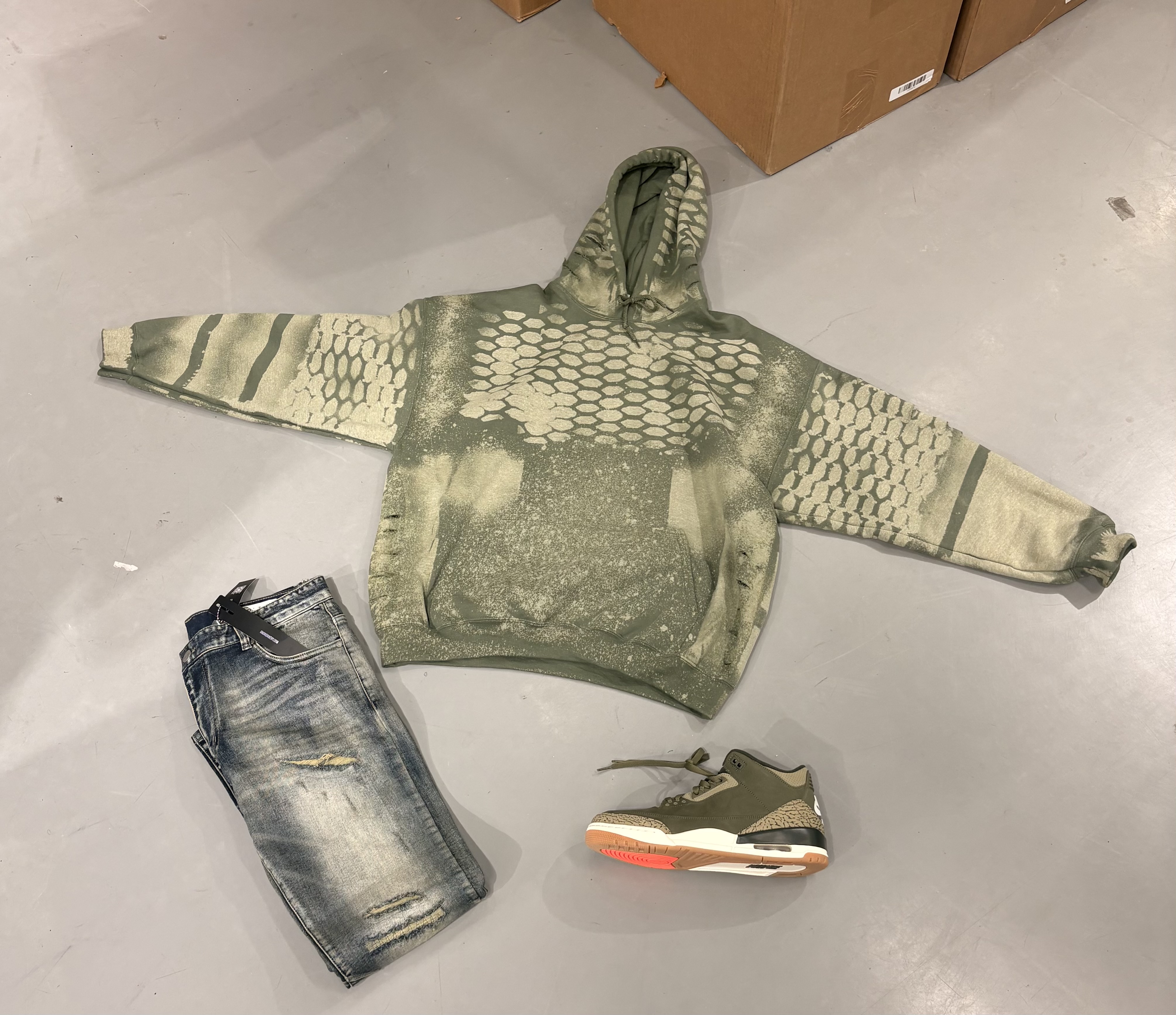 Sage green distressed hoodie